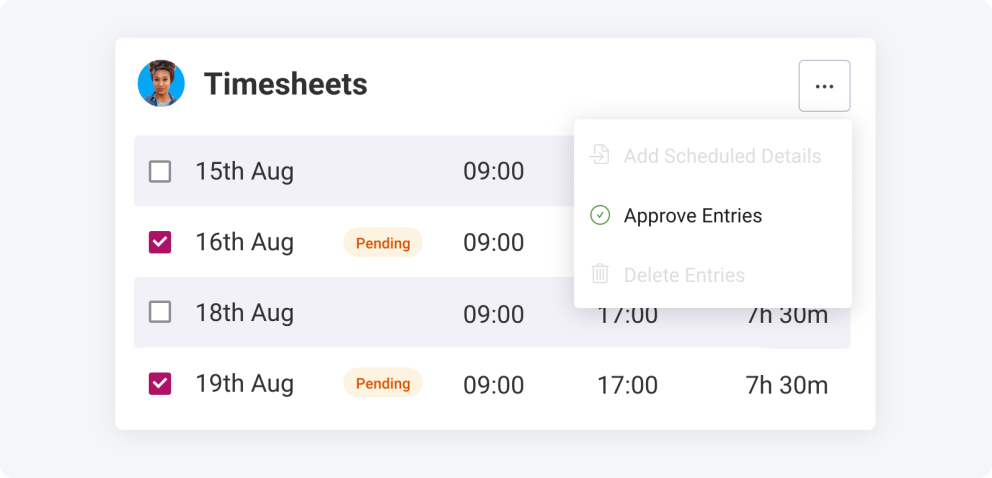 Bulk Approve Selected Timesheet Entries